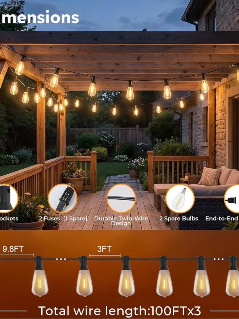 Outdoor Warm White String Lights – Smooth Dimming Patio Lighting